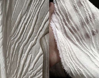 Wool Knitted Fabric, Cream White Wool Fabric, Striped Jacquard Fabric, Stretch Knitted Fabric, See-through Fabric, by the  yard, A211