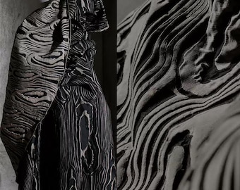 Gray-Black Fabric, Double-Sided Fabric, Jacquard Fabric, Dimensional Fabric, Textured Fabric, Creative Fabric,Polyester Fabric,By Meter,A106