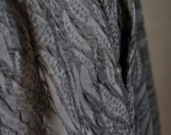 Grey Black Fabric, Sheer Fabric, Textured Fabric, Dimensional Texture, Pleated Fabric, Haute Couture Fabric, Designer Fabric, By Yard, A216