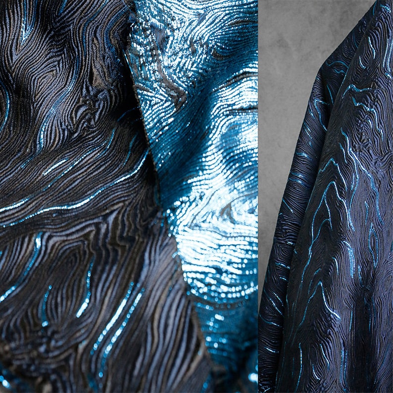Blue Jacquard Fabric, Textured Fabric, Threedimensional Fabric, Oil