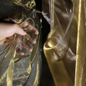 Złota siateczka, cienka przezroczysta tkanina, tkanina z wodoodporną, połyskującą gazą, organza, lekko błyszcząca tkanina, kreatywna tkanina, na metry, A339