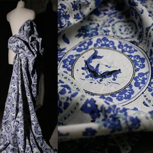 Jacquard fabric, Blue Printing textured fabric, Vertical jacquard fabric, Polyester fabric, Creative fabric, Dress Fabric, by the meter,A152