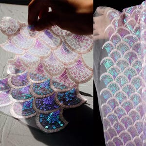 Laser - Iridescent Fabric, Sequin Fabric, Embroidered Fabric, Semi - Sheer Mesh Fabric, Creative Fabric, Designer Fabric, By The Meter, A342