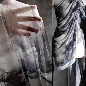 Tejido de malla elástica, tejido ligero y transparente, tejido estampado con motivos vegetales, tejido para prendas de vestir, tejido de diseño, por metro, A212