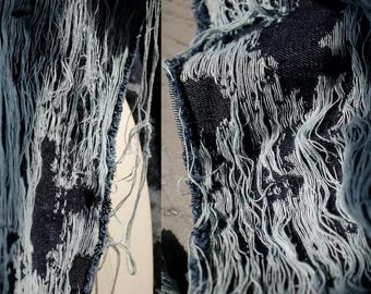 Fringe Fabric, Distressed Fabric, Ripped Fabric, Brushed Fabric, Denim Fabric, Upcycled Fabric, Apparel Fabric,Designer Fabric,By Meter,A138