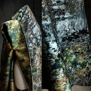 Double-sided jacquard fabric, Dark green fabric, Textured fabric, Art gown fabrics, Vintage court fabric, Haute Couture Fabric, A126