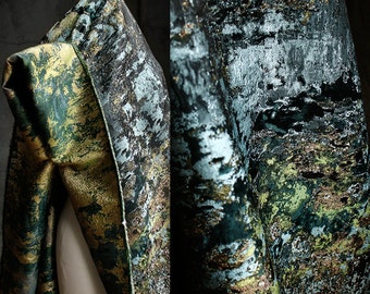 Tejido jacquard de doble cara, Tejido verde oscuro, Tejido texturizado, Tejidos para vestidos de gala, Tejidos de corte vintage, Tejidos de alta costura, A126