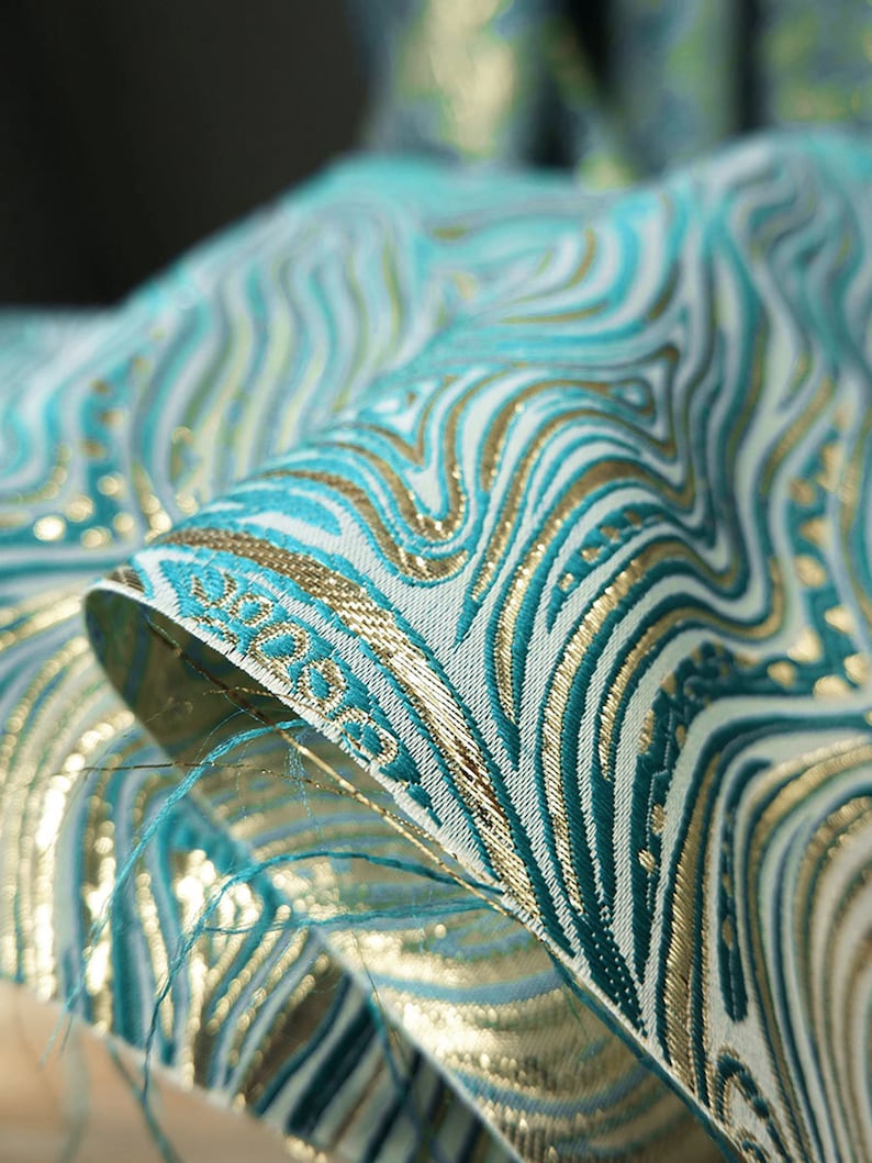 View of Embossed Jacquard Fabric, Luxury Green Fabric, 100% Polyester Fabric ...