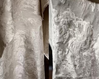 Beige Jacquard Fabric, Subtle Patterned Fabric, Shiny Fabric, Textured Fabric, Cotton-Linen Fabric, Double-sided Fabric, By The Meter, A142