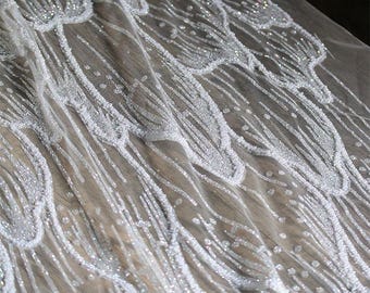 Witte golf tule mesh stof, holle diamant glitter stof, sluier stof, trouwjurk naaistof, kledingstof, per meter, A198