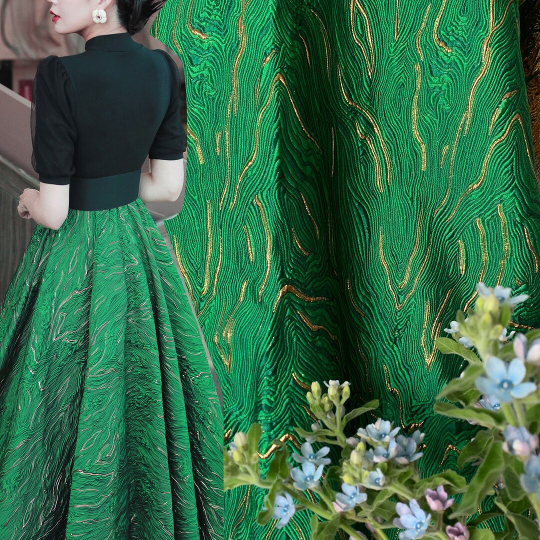 View of Striped Jacquard Fabric, Luxury Green Fabric, Polyester Fabric, 55 ...
