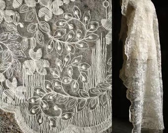 Beige Embroidered Fabric, Lace Mesh Fabric, Relief Texture Fabric, Sheer Fabric, Floral Pattern Fabric, Creative Fabric, By The Meter, A326
