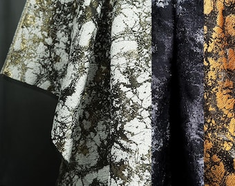 Geprägter Stoff, Schwarzer Jacquard-Stoff, Mischgewebe mit Goldener Faden, Silberner Faden Stoff, Gelber Texturstoff, Ethnischer Stoff, C31-1