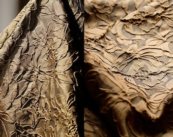 Brown Jacquard Fabric, Floral Pattern Fabric, Dual-Sided Textured Fabric, Leaf Pattern for curtains sofa, Designer Fabric, By The Yard, A123