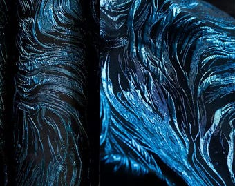 Dark Blue Jacquard Fabric, Dimensional Fabric, Textured Fabric, Double-Sided Fabric, Irregular Jacquard, Lustrous Fabric, By The Meter, A345
