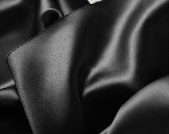Black Fabric, Thick Satin Fabric, Bright Satin Cloth, Lustrous Fabric, Solid Color Fabric, Premium Fabric, Creative Fabric, By Meter, A370-2