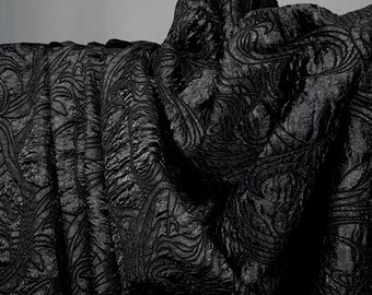 Schwarzer Stoff, Jacquard-Stoff, Phoenix Tail-Muster, Maßgewebe, Prägestoff, Strukturstoff, Kreativer Stoff, Meterware, C53