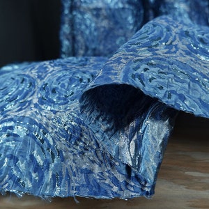 Jacquard Fabric, Abstract Patterned Fabric, Luxury Blue Fabric, Polyester Fabric, Shiny fabric, Blended Fabric, Glitter Fabric, By Yard, C7