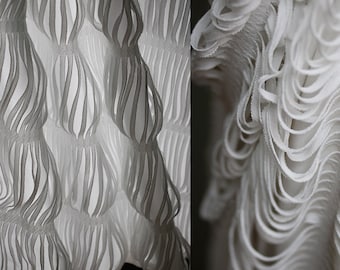 White Stretch Knitted Fabric, Double knit fabric, Hollow Striped Fabric, Ragged Line Fabric, 2 Way Stretch, 59''Wide, by the meter, A14