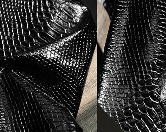 Tkanina o fakturze serpentynu, tkanina matowa, tkanina ze sztucznej skóry, czarna tkanina PU, tkanina haute couture, tkanina wiosenna, na metry, A54