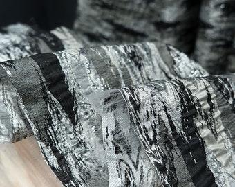Silver Silk Jacquard fabric, Embossed Jacquard Fabric,, 100% Polyester Fabric, European Blend Fabric, Designer Fabric, By The Yard, C36