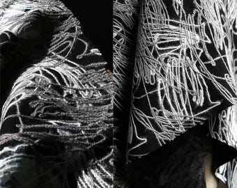 Black white woolen fabric, Irregularly Textured Woolen Fabric, 3D Wool Fabric, Heavy fabric, Apparel fabric, Coat fabric, By The Meter, A89