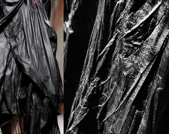 Imitation Leather Fabric, Black Fabric, Irregularly Pleated Fabric, Slightly Glossy Fabric, Designer Fabric, Sold By The Meter, A155