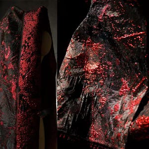 Metallic Glitter Jacquard Fabric, Black Red Glossy Fabric, Haute Couture Fabric, Apparel Fabric, Dress Fabric, By Meter,A102