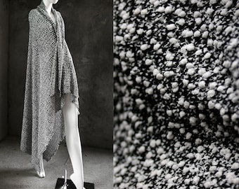 Ripped Knit Fabric, Black White Knitted Fabric, See-through Fabric, Hollow Plush Fabric, Apparel Fabric, Designer Fabric, By The Meter, A187