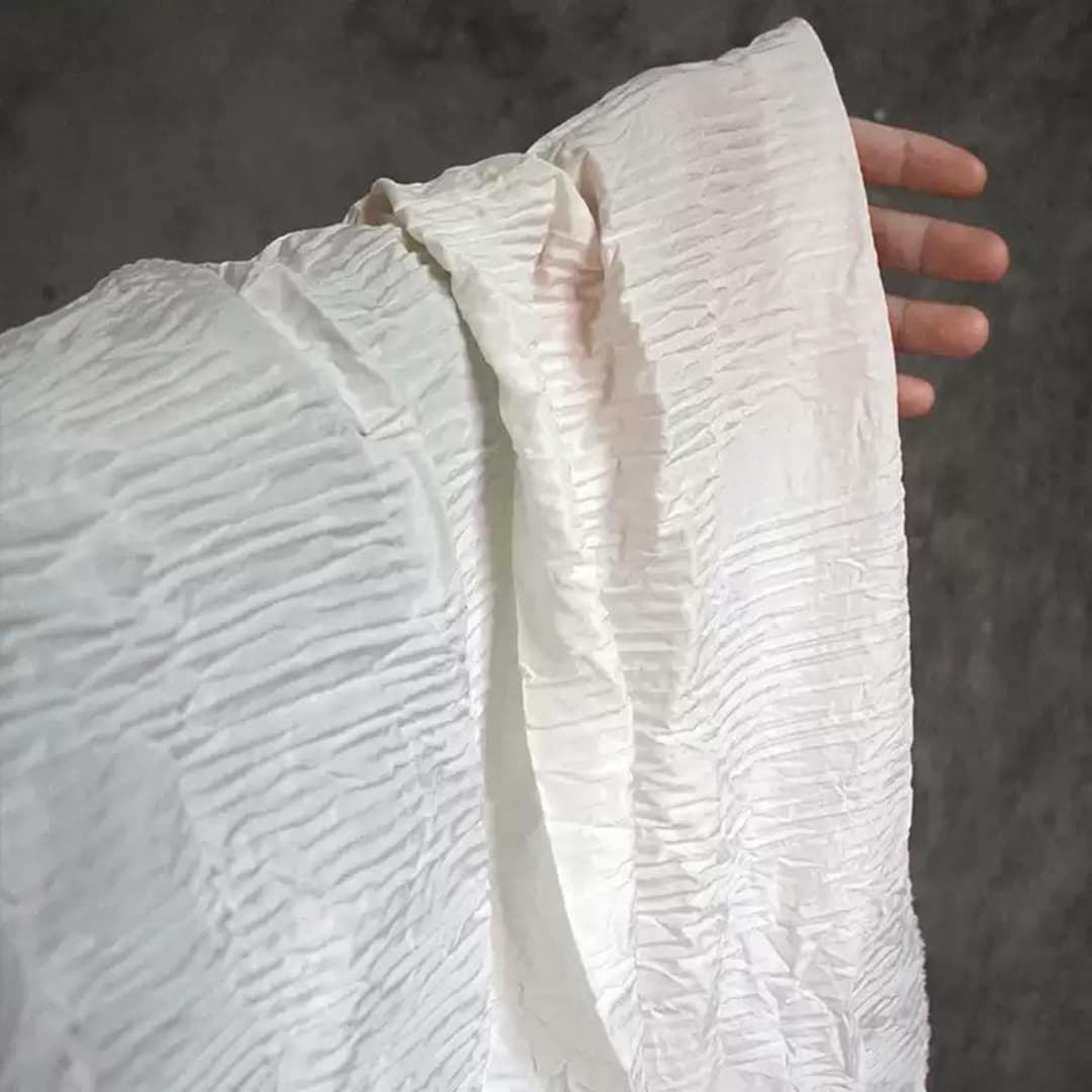 Structured Fabric White Fabric, Matte, Structured Fabric, Textured Fabric, Pleated Fabric ...
