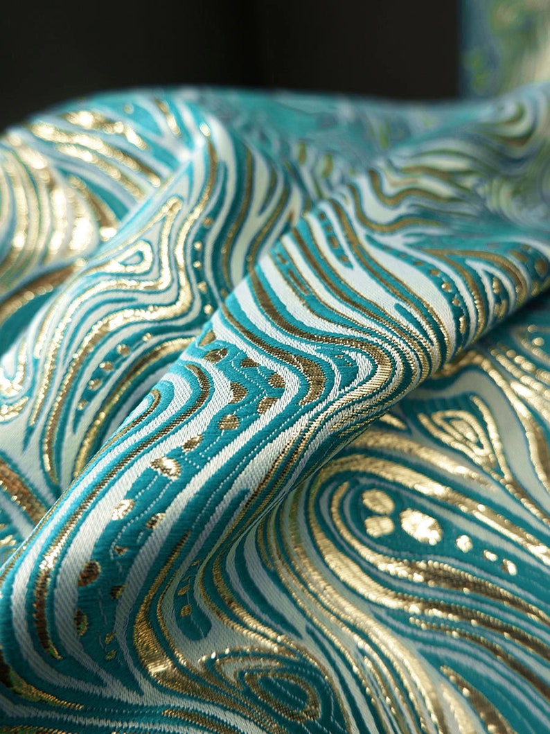 Embossed Jacquard Fabric, Luxury Green Fabric, 100 Polyester Fabric