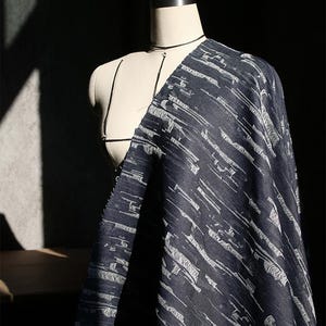 Dark Blue Striped Denim, Raggedy Denim, Vertical Stripe Textured Fabric, Worn Out Denim, Apparel Fabric, Designer Fabric, By The Meter, A239