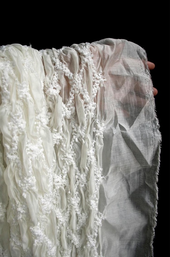 Beiger Seersucker Stoff, gerippter Baumwollstoff, Designerstoff