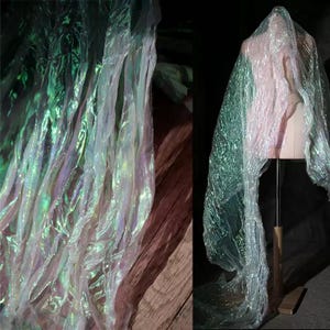 Sjöjungfrutyll, Skimrande tyg, Tonat tyg, Lasertyg, Genomskinligt, Plisserat tyg, Dimensionell textur, Organza, Metervara, A178