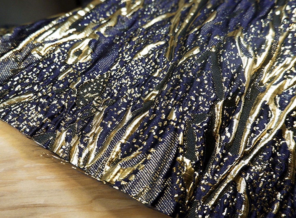 Blue Gold Jacquard Fabric, Gilt Texture Fabric, Embossed Fabric, Glossy ...