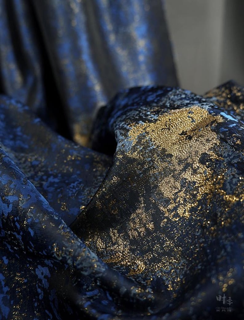Blue Jacquard Fabric, Gilt Texture Fabric, Double Layer Fabric, Glossy ...