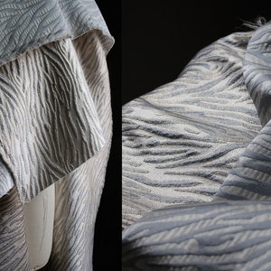 Doubleface Jacquard Fabric, Blue Grey Embossed Fabric, Plain Textured Fabric, Apparel Fabric, Designer Fabric, By The Meter, A171