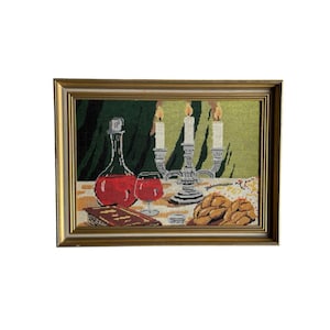 Vintage Cross Stitch Still Life Artwork Framed Colorful