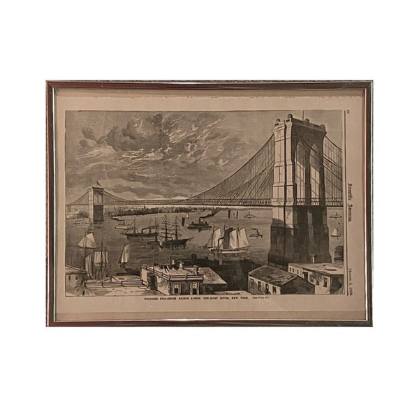 Antique Print Brooklyn Bridge Scientific American August 8th, 1868 Mew York