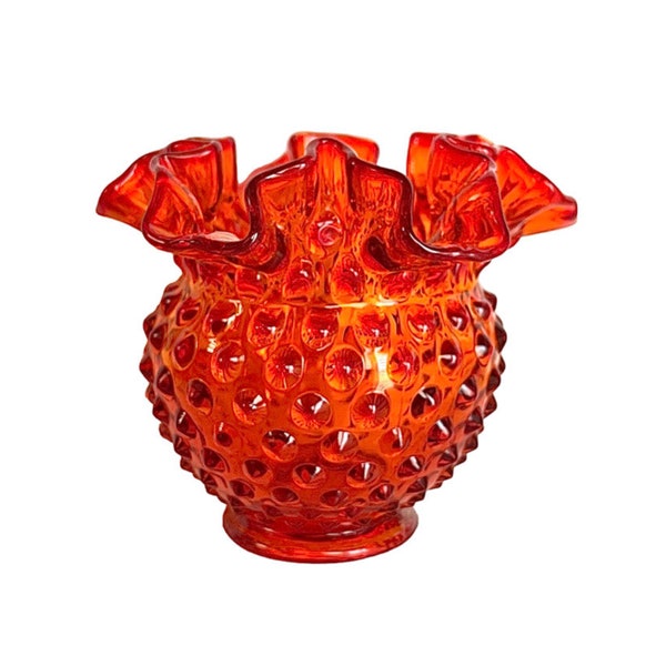 Vintage Fenton Amberina Glass Hobnail Rose Bowl Vase