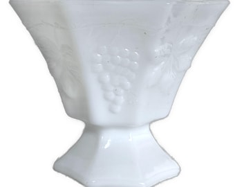 Vintage Milk Glass Octagonal Compote Harvest Grape Anchor Hocking USA