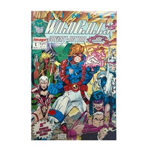 May include: WildC.A.T.s Covert-Action Teams #1 comic book. The cover features a group of costumed characters in action poses. The comic has a blue, red, and white color scheme, with the text "1st Series Shattering Issue!" and the Image Comics logo.