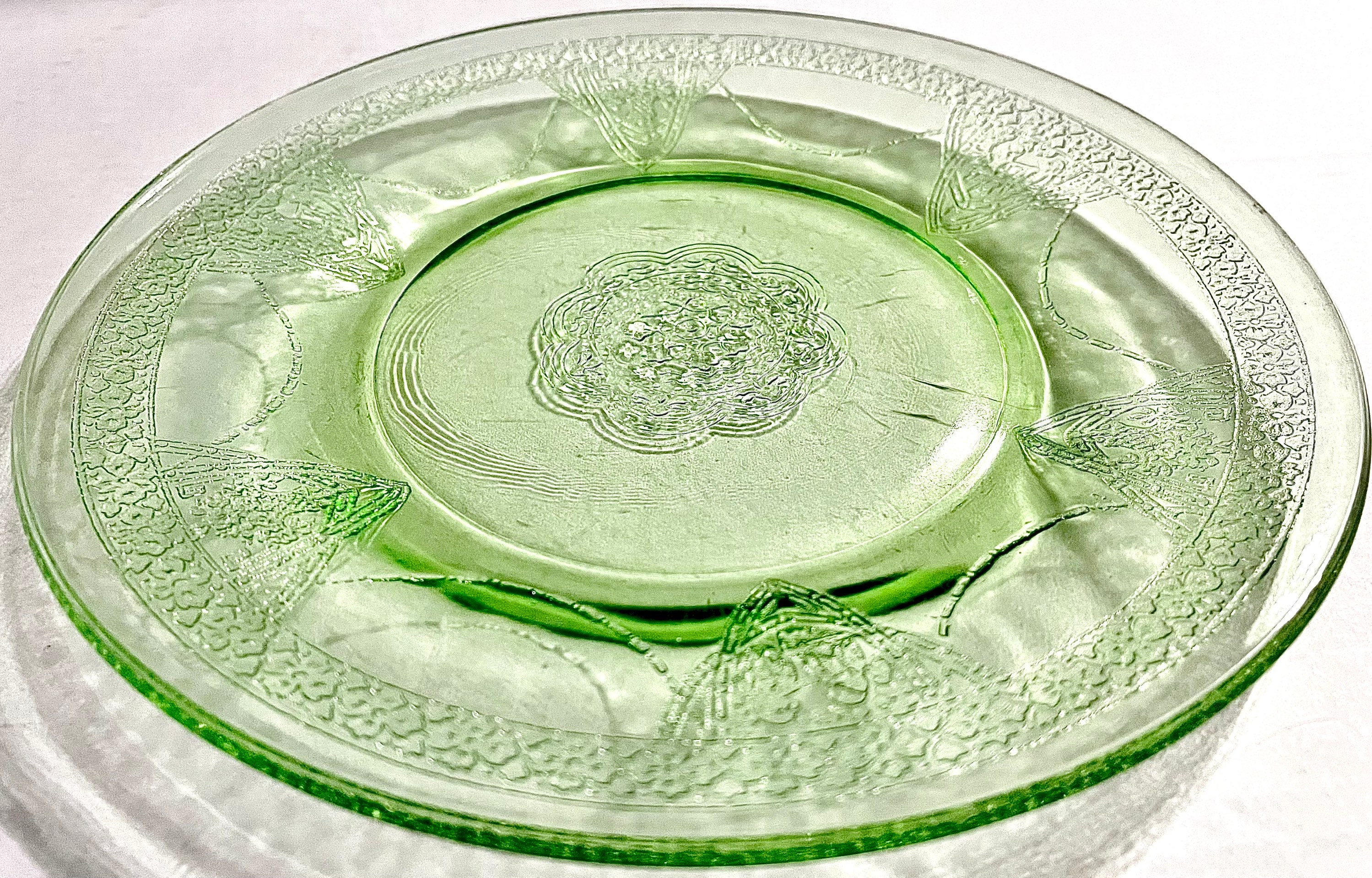 Vaseline Glass Cameo Style Salad Plates Depression Era Green Etsy