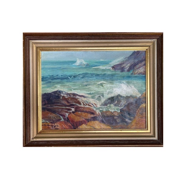 Vintage Original Painting “Ocean Against The Rocks” 1971 Signed Framed