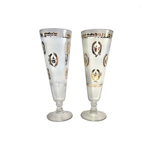 Mid Century G Reeves Gold Crown Pilsner/Beer Glasses Pair Vintage