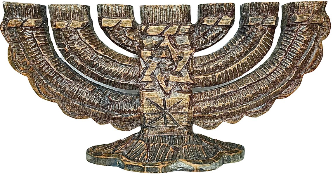 Mediados de siglo Judaica Madera Tallada Menorah estilo | Etsy