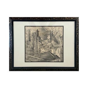 Vintage Etching Print “A Street In Mea Shearim, Israel” Alec Stern Signed/Numbered Framed Mid Century