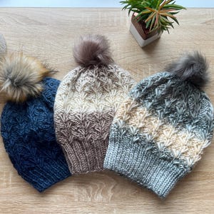 Handknit &quot;Branches&quot; Wool Hat - Adult knit hat/beanie with pompom