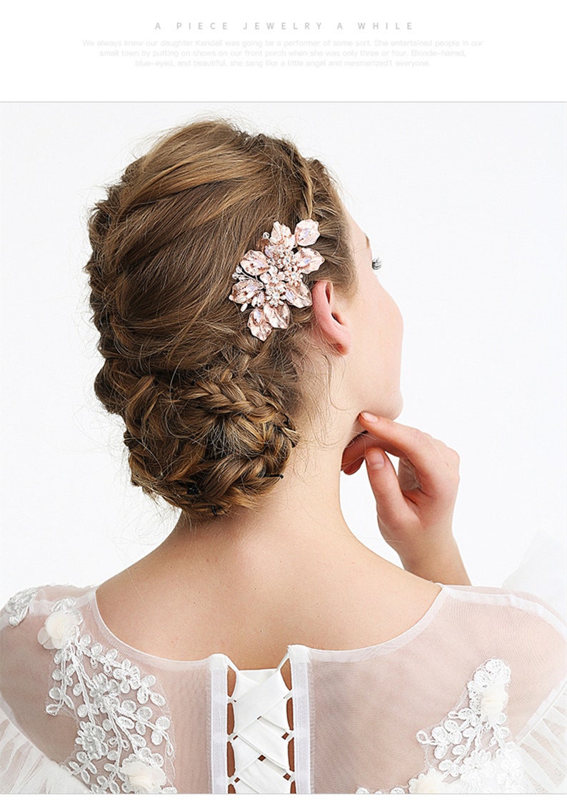 Bridal Comb Tiara Handmade Beads Crystal Rhinestone Pearls Comb Pink Flower Wedding Beads Comb Bridesmaid Headdress Bride Gifts
