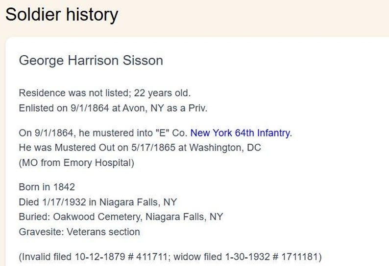 0603----c.1868 George Harrison Sisson CDV 64th NY Inf Co E -- Penn Yan ...